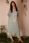 Buy_Nirmooha_Green Georgette Printed Geometric Round Kurta And Pant Set _at_Aza_Fashions