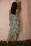 Shop_Nirmooha_Green Georgette Printed Geometric Round Kurta And Pant Set _at_Aza_Fashions