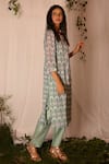 Nirmooha_Green Georgette Printed Geometric Round Kurta And Pant Set _Online_at_Aza_Fashions