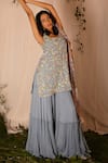 Nirmooha_Blue Georgette Embroidered Sequin Round Hand Kurta Set _Online_at_Aza_Fashions