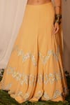 Shop_Nirmooha_Yellow Georgette Embroidered Sequin V Neck Draped Blouse And Lehenga Set _Online_at_Aza_Fashions