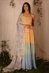 Buy_Nirmooha_Multi Color Chinon Chiffon Embroidered Tiered Anarkali With Dupatta _at_Aza_Fashions