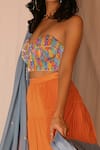 Nirmooha_Multi Color Chinon Chiffon Printed Sequin Bandeau Pleated Tiered Lehenga Set _at_Aza_Fashions