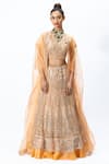 Buy_Nirmooha_Orange Organza Embroidered Leaf Neck Hand Bridal Lehenga Set _at_Aza_Fashions