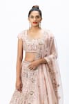 Shop_Nirmooha_Pink Organza Embroidered Leaf Neck Hand Bridal Lehenga Set _Online_at_Aza_Fashions