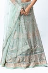 Nirmooha_Green Organza Embroidered Leaf Neck Hand Lehenga Set _at_Aza_Fashions