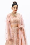 Shop_Nirmooha_Pink Organza Embroidered Leaf Neck Hand Bridal Lehenga Set _Online_at_Aza_Fashions