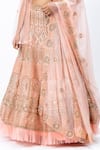 Nirmooha_Pink Organza Embroidered Leaf Neck Hand Bridal Lehenga Set _at_Aza_Fashions