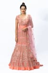 Buy_Nirmooha_Pink Organza Embroidered Leaf Neck Hand Anarkali Set _at_Aza_Fashions