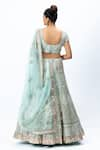 Shop_Nirmooha_Blue Organza Embroidered Leaf Neck Hand Bridal Lehenga Set _at_Aza_Fashions