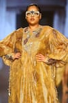 Buy_Nirmooha_Yellow Lurex Printed Notched Metallic Kaftan _Online_at_Aza_Fashions