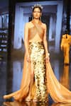 Buy_Nirmooha_Gold Lurex, Foil Lycra Sequins Halter Criss Cross Top And Skirt Set _at_Aza_Fashions