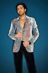 Nirmooha_Grey Velvet Printed Abstract Blazer And Pant Set _at_Aza_Fashions