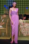 Buy_Nirmooha_Purple Lurex Plain Asymmetric Embroidered Draped Gown _Online_at_Aza_Fashions