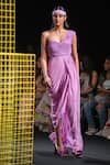 Shop_Nirmooha_Purple Lurex Plain Asymmetric Embroidered Draped Gown _Online_at_Aza_Fashions