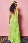 Shop_Nirmooha_Green Georgette Cord Plunge V Neck Maxi Dress _at_Aza_Fashions