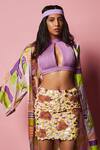 Nirmooha_Purple Lurex Cord Halter Neck Embroidered Crop Top_Online_at_Aza_Fashions