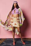 Buy_Nirmooha_Purple Mulmul Printed Geometric Open Cape _at_Aza_Fashions