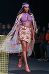 Nirmooha_Purple Mulmul Printed Geometric Open Cape _Online_at_Aza_Fashions