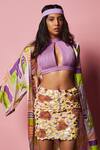 Shop_Nirmooha_Purple Mulmul Printed Geometric Open Cape _Online_at_Aza_Fashions