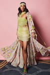 Nirmooha_Multi Color Georgette Lurex Printed Geometric Pattern Ruffle Cape _Online_at_Aza_Fashions