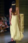 Shop_Nirmooha_Yellow Lurex Hand Embroidered Sequins V Neck Draped Gown _at_Aza_Fashions