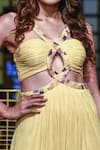 Buy_Nirmooha_Yellow Lurex Hand Embroidered Sequins V Neck Draped Gown _Online_at_Aza_Fashions