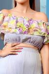 Shop_Nirmooha_Multi Color Georgette Lurex Geometric Pattern One Shoulder Printed Off Crop Top _at_Aza_Fashions