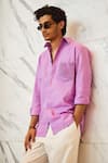 Shop_Nirmooha_Purple Linen Embroidered Cords Pocket Shirt _at_Aza_Fashions