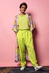 Buy_Nirmooha_Green Micro Solid Straight Pant With Belt _at_Aza_Fashions