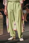 Nirmooha_Green Micro Solid Straight Pant With Belt _at_Aza_Fashions