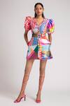 Pankaj & Nidhi_Multi Color Satin Twill Graphic Print Dress_Online_at_Aza_Fashions