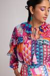 Shop_Pankaj & Nidhi_Multi Color Chiffon Tie-up Graphic Print Top _Online_at_Aza_Fashions