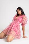 Shop_Pankaj & Nidhi_Orange Geometric Print Organza Dress_Online_at_Aza_Fashions