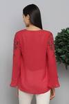 Shop_RANNA GILL_Red Dobby Hand Embellished Top_at_Aza_Fashions