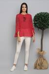 Buy_RANNA GILL_Red Dobby Hand Embellished Top_Online_at_Aza_Fashions