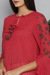 Shop_RANNA GILL_Red Dobby Hand Embellished Top_Online_at_Aza_Fashions