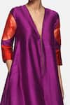 Payal Khandwala_Purple Handwoven Silk Floral V Neck Jumpsuit  _at_Aza_Fashions