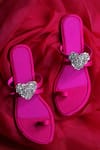 Preet Kaur_Pink Heart Embellished Toe Ring Flats _Online_at_Aza_Fashions