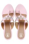 Shop_Preet Kaur_Pink Embroidery Floral Embellished Kolhapuri Heels _at_Aza_Fashions