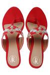 Shop_Preet Kaur_Red Embroidery Kolhapuri Heels _at_Aza_Fashions