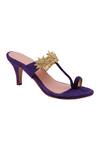 Buy_Preet Kaur_Purple Embroidery Lotus Kolhapuri Heels _at_Aza_Fashions
