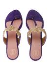 Shop_Preet Kaur_Purple Embroidery Lotus Kolhapuri Heels _at_Aza_Fashions