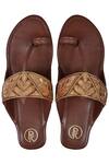 Shop_Preet Kaur_Brown Embroidery Floral Kolhapuri Sandals _at_Aza_Fashions