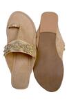 Shop_Preet Kaur_Beige Embroidery, Cut Work Suede Kolhapuri Sandals_at_Aza_Fashions