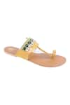 Shop_PREET KAUR_Yellow Embroidered Kolhapuri Sandals _at_Aza_Fashions