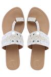 Shop_Preet Kaur_Beige Embroidery Mirror Embellished Kolhapuri Sandals _at_Aza_Fashions