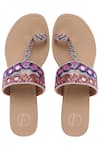 Shop_Preet Kaur_Beige Embroidery Mirror Embellished Kolhapuri Sandals _at_Aza_Fashions