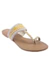Buy_Preet Kaur_Beige Beads, Embroidery Embellished Kolhapuri Sandals _at_Aza_Fashions