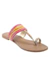Buy_Preet Kaur_Beige Beads, Embroidery Kolhapuri Sandals _at_Aza_Fashions